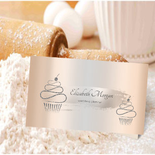 Eleganter Silberbrush Stroke, Glitzer Cupcakes Visitenkarte