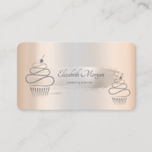 Eleganter Silberbrush Stroke, Glitzer Cupcakes Visitenkarte