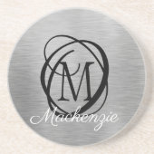 Eleganter Silberbrushed Metal Monogram Name Stilvo Getränkeuntersetzer (Vorne)