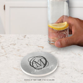 Eleganter Silberbrushed Metal Monogram Name Stilvo Getränkeuntersetzer