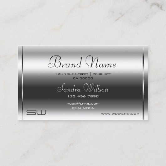 Eleganter Silbereffekt Modernes Monogramm Beruflic Visitenkarte (Rückseite)