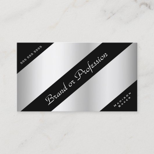 Eleganter Silbereffekt Schwarze Ecken Öffnungszeit Visitenkarte (Vorderseite)