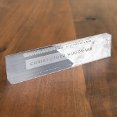 Eleganter silberfarbener weißer Marmor aus Metall Namensplakette (Seite)