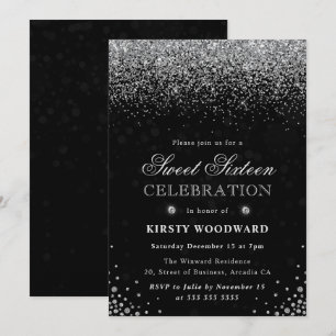 Eleganter Silberglitter und Diamanten Sweet Sixtee Einladung