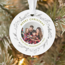 Eleganter silbergrauer Kranz Foto Frohe Weihnachte