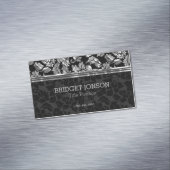 Eleganter silbergrauer und schwarzer Damast Magnetische Visitenkarte (Beispiel)