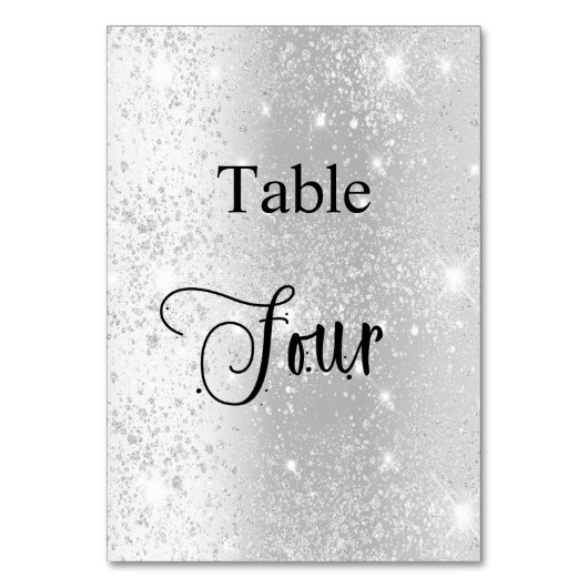 Eleganter Silberkalligrafiestabelle vier 4 Glitzer Tischnummer (Rückseite)