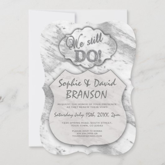 Eleganter Silbermarmor Wir verlängern noch die Sti Einladung (Vorderseite)