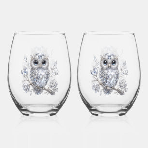 Eleganter silberner Eulen-Botanik-Magie-Nacht-Deko Weinglas Ohne Stiel