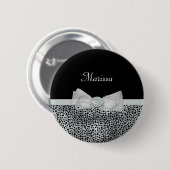 Eleganter silberner Gepard-Druck-Frilly Bogen mit Button (Vorne & Hinten)