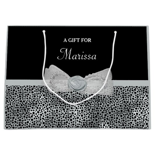 Eleganter silberner Gepard-Druck-Frilly Bogen mit Große Geschenktüte (Vorderseite)