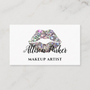 Eleganter silberner Glitter-Lippen-Makeup-Artist Visitenkarte
