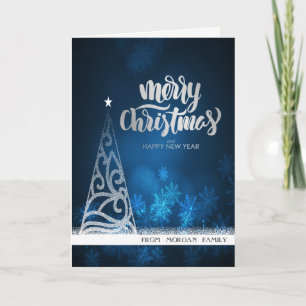 Eleganter silberner Glitter-Weihnachtsbaum Blau Feiertagskarte