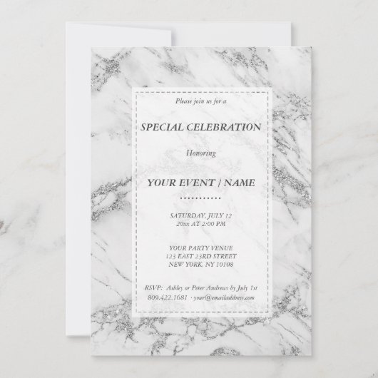 Eleganter, silberner Glitzer Einladung (Vorderseite)