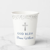 Eleganter Silberner Glitzer Erste Heilige Kommune Pappbecher (Rückseite)