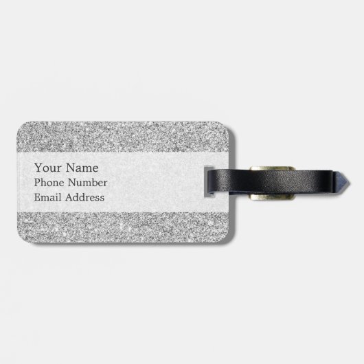 Eleganter silberner Glitzer Gepäckanhänger (Rückseite horizontal)