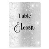 Eleganter silberner Glitzer-Kalligrafiestabelle el Tischnummer (Rückseite)
