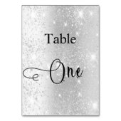 Eleganter silberner Glitzer-Kalligrafiestabelle Tischnummer (Rückseite)