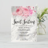 Eleganter silberner Glitzer-Marmor 16 . Geburtstag Einladung (Stehend Vorderseite)