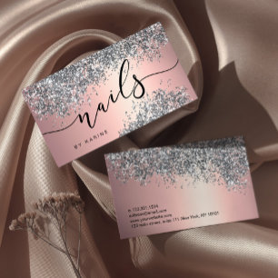 Eleganter silberner Glitzer Metallnägel Visitenkarte