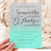 Eleganter silberner Glitzer Minzgrün Hochzeit Einladung