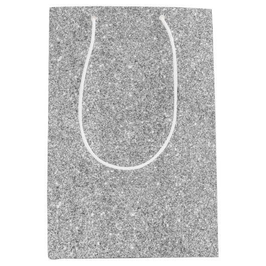 Eleganter silberner Glitzer Mittlere Geschenktüte (Vorderseite)