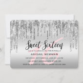 Eleganter silberner Glitzer Tropfen 16 . Geburtsta Einladung (Vorderseite)