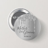 Eleganter silberner Glitzer Tropfen Mutter des Brä Button (Vorne & Hinten)