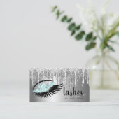 Eleganter, silberner Glitzer-Tropfen Visitenkarte (Stehend Vorderseite)