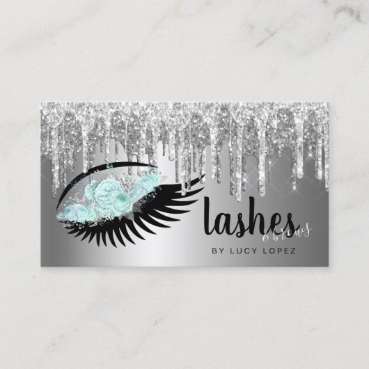 Eleganter, silberner Glitzer-Tropfen Visitenkarte (Vorderseite)