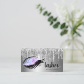 Eleganter, silberner Glitzer-Tropfen Visitenkarte (Stehend Vorderseite)