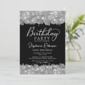 Eleganter Silberner Glitzer und Schwarzer 30. Gebu Einladung (Stehend Vorderseite)