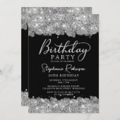 Eleganter Silberner Glitzer und Schwarzer 30. Gebu Einladung (Vorne/Hinten)