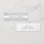 Eleganter, silberner Glitzer, weiße Marmornägel Mini Visitenkarte (Vorne/Hinten)