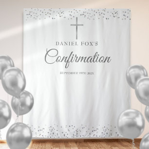 Eleganter silberner Konfirmations-Fotohintergrund Wandteppich