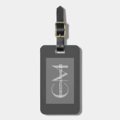 Eleganter silberner mit Monogramm Name Personalisi Gepäckanhänger (Vorderseite vertikal)