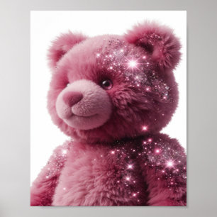 Eleganter silberner ROSA TEDDYBÄR MIT GLITZER Poster