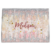 Eleganter silberner Rose tropfender Glitzer Große Geschenktüte (Vorderseite)