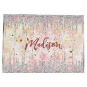 Eleganter silberner Rose tropfender Glitzer Große Geschenktüte (Rückseite)