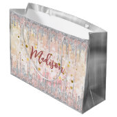 Eleganter silberner Rose tropfender Glitzer Große Geschenktüte (Rückseite Schrägansicht)