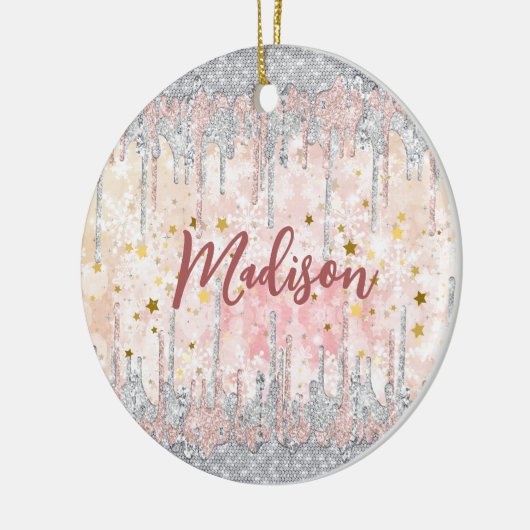 Eleganter silberner Rose tropfender Glitzer Keramik Ornament (Links)