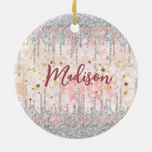 Eleganter silberner Rose tropfender Glitzer Keramik Ornament (Hinten)