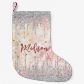 Eleganter silberner Rose tropfender Glitzer Kleiner Weihnachtsstrumpf (Vorderseite)