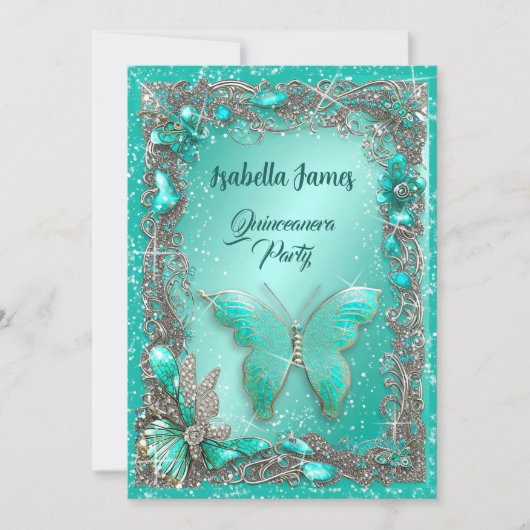 eleganter silberner türkisfarbener Schmuck - Mis 1 Einladung (Vorderseite)