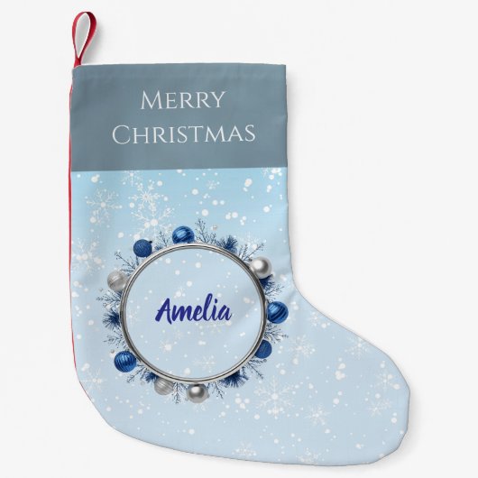 Eleganter Silberrahmen auf hellblau Kleiner Weihnachtsstrumpf (Vorderseite)