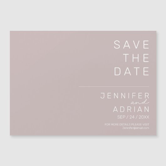 Eleganter Silberrosa Minimal Modern Save the Date Magnetkarte (Vorderseite)