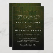Eleganter Silbertext auf dunkelgrüner Hochzeit Einladung (Vorne/Hinten)
