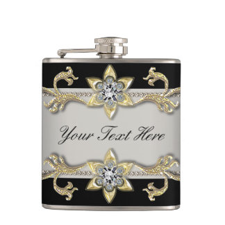 Eleganter Silver Black and Gold Flask Flachmann