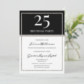 Eleganter Silver & Black Geburtstag Einladung (Stehend Vorderseite)