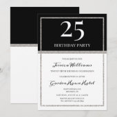 Eleganter Silver & Black Geburtstag Einladung (Vorne/Hinten)